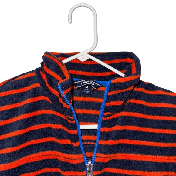 Lands End Women's Fleece Jacket M 10-12 Navy & Orange Stripe Half-Zip - Picture 3 of 7